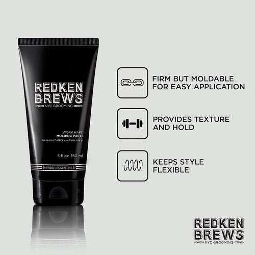 Redken Brews Molding Paste for Men - High Hold, Maximum Control, Natural Matte Finish, All Hair Types