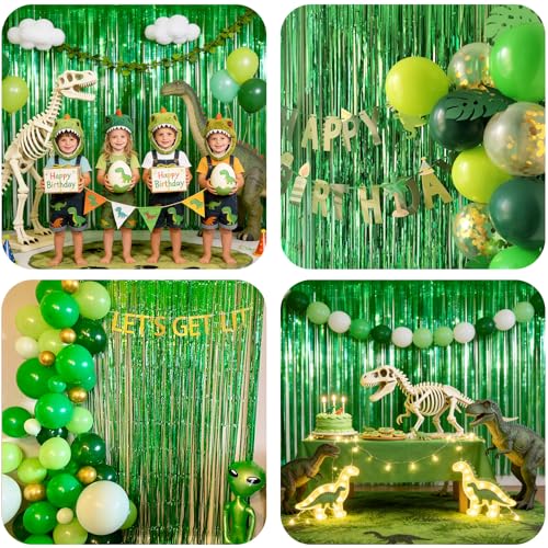 Laser Green Tinsel Backdrop Curtains - 4 Pack, 12.8x8.2 ft, Party Decorations