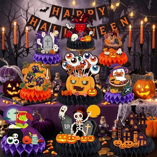 Halloween Decor 9 Pack Pumpkin Witch Honeycomb Table Centerpieces - Halloween