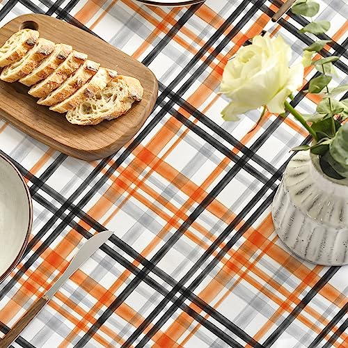 Halloween Tablecloth 60x84 Inch Rectangular Fall Orange Buffalo Plaid Washable Table Cover