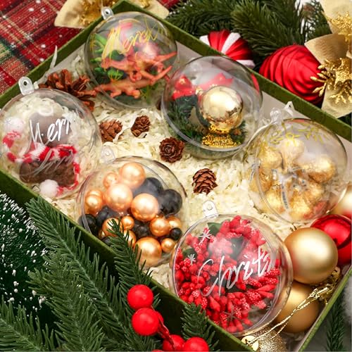 24 Clear Plastic Fillable Christmas Ornaments 3.15 Inch for DIY Crafts & Decorations