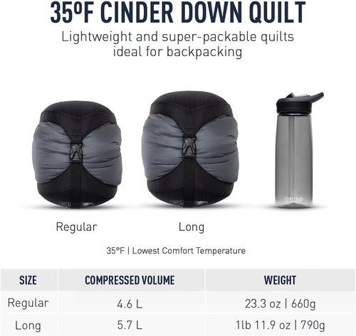Sea to Summit Cinder Lightweight Down Backpacking Quilt - Perfect for Camping & Hiking Adventures