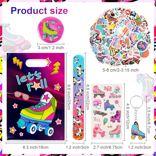 Roller Skate Party Supplies Set - 220 Pieces Including Stickers, Bracelets, Badges & More