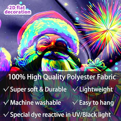 Black Light Tapestry Santa Claus 2 UV Reactive Christmas Wall Hanging 90x70 Unframed