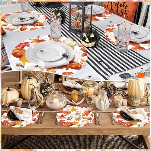 Pumpkin Maple Leaves Fall Placemats 50PCS Autumn Harvest Disposable Round Table Mats for Thanksgiving & Halloween - Pumpkin Leaves Variation