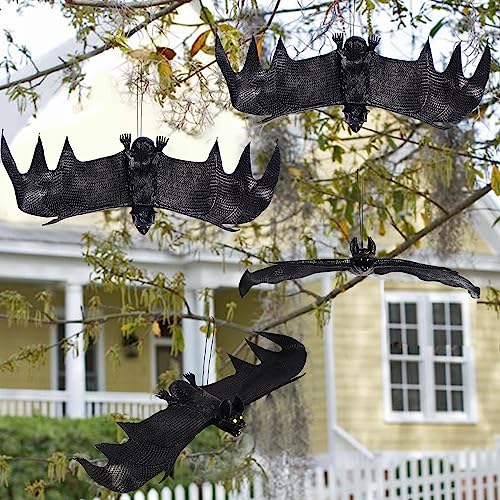 Halloween Hanging Bats Set of 12 Rubber Spooky Flying Bat Decorations