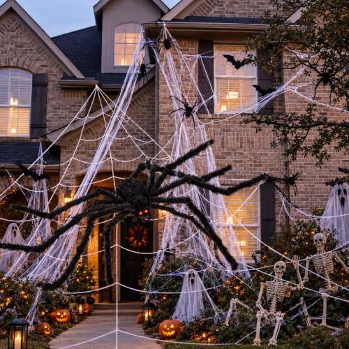 Halloween Giant Spider with Web - 59-Inch Furry Spooky Decor Set