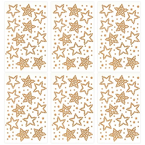 Gold Star Face Gems Set - 6 Sheets Temporary Body & Face Rhinestones for Makeup & Parties