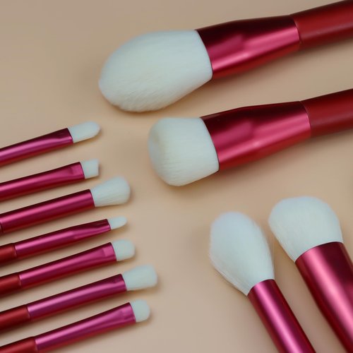 Unfovi 14-Piece Daily Makeup Brush Set - Essential Cosmetic Brushes Kit for Foundation, Concealer, Eyeshadow & Powder Blush, Professional Face Blending Brushes Kit for Women(Red)
