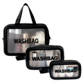 BIRDDIE Clear Travel Bags for Toiletries,3 Pack Toiletry Bag,Matte Translucent Toiletry Bag,Makeup Bag With Handy Handle,Travel Pouch,Makeup Cosmetic Organizer for Travel Essentials(Black)