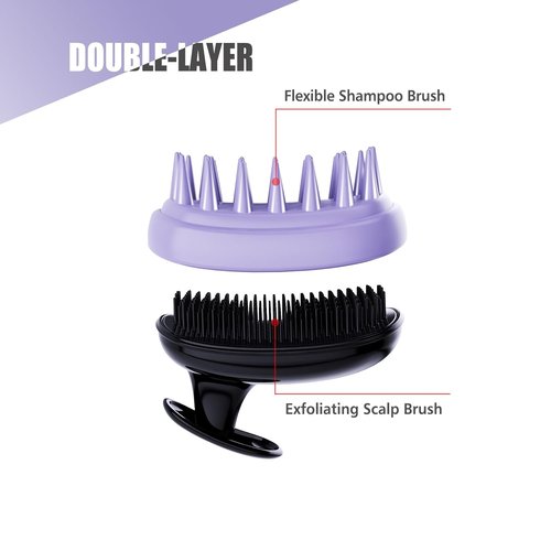 Skiennix 2-in-1 Scalp Massager Shampoo Brush - Exfoliator for Dandruff & Hair Growth | Black Purple