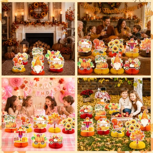 Fall Honeycomb Centerpieces Table Decorations - Yellow-Fall 9 Pcs Autumn Thanksgiving Party Supplies