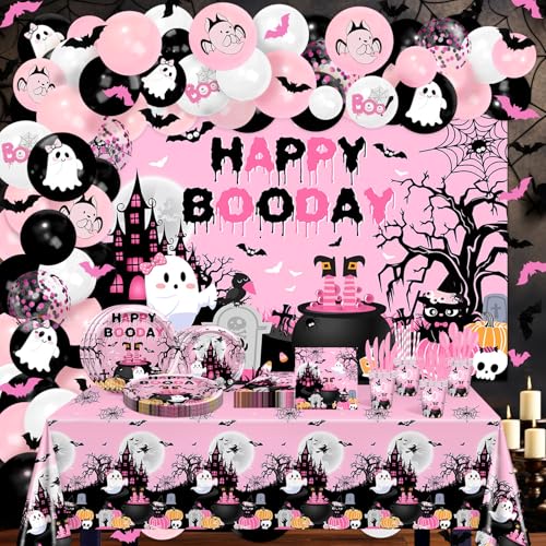 Pink Halloween Birthday Decorations Party Supplies for 24 Guests - Ghost & Pumpkin Theme