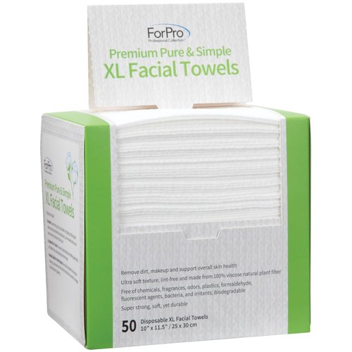 ForPro Disposable Face Towels - Ultra Soft Lint-Free Makeup Remover for Sensitive Skin | 50-Count Biodegradable Towelettes