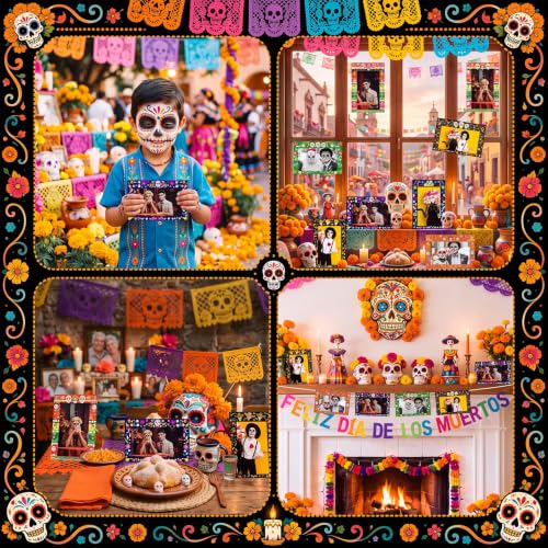 48 Pcs Day of the Dead Photo Frame Set - Sugar Skull Paper Frames with Styles & Assembly