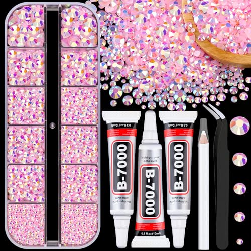 Light Pink AB Flatback Rhinestones with Glue Set for Jewelry & Crafts - 1 Small Pack