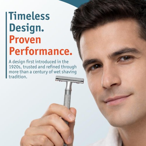 MERKUR 22C Double Edge Safety Razor - Matte Chrome Finish | Long Knurled Brass Handle | Eco-Friendly Design
