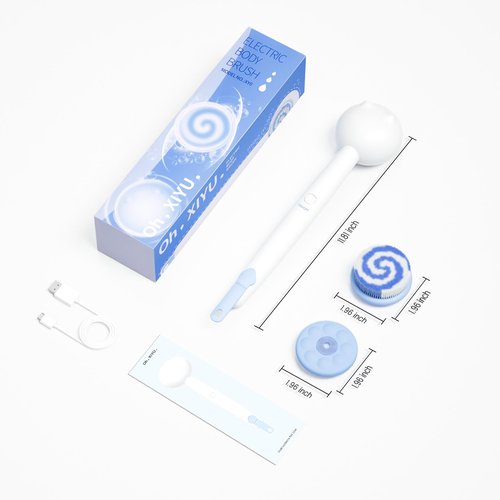Oh,XIYU. Electric Back Scrubber for Shower Body Brush, Waterproof Shower Body Scrubber for Cleansing, Massaging, Rechargeable Bath Brush for Kids & Adults with 2 Heads & 3 Speed Modes, Milk White XY0