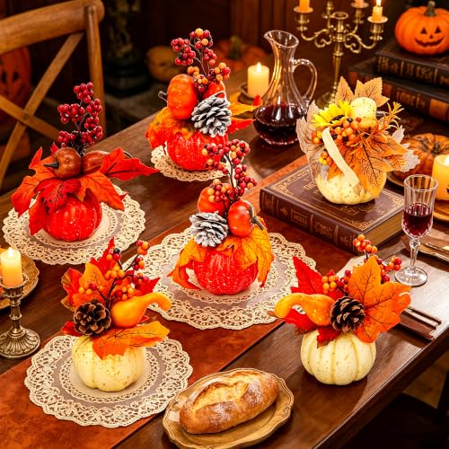 Artificial Pumpkin Set for Fall Halloween Thanksgiving Decor - 6 Pieces