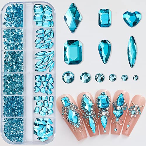 Blue Nail Art Rhinestone Set - 3D Crystal Nail Gems for Manicure & Crafts