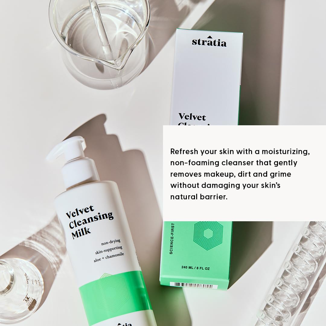 Stratia Velvet Cleansing Milk - Gentle Moisturizing Face Cleanser with Chamomile & Aloe Vera | 4 Fl Oz