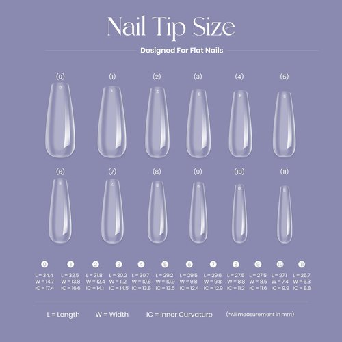 Five Angeles Tipex Instant Apex Nail Tips – Pre-Etched Acrylic Hard Gel Tips Kit for Flat Nails, Long Coffin Deep C Curve, Full Cover Press-On Nails for Beginners, UV Glue & LED Lamp Set