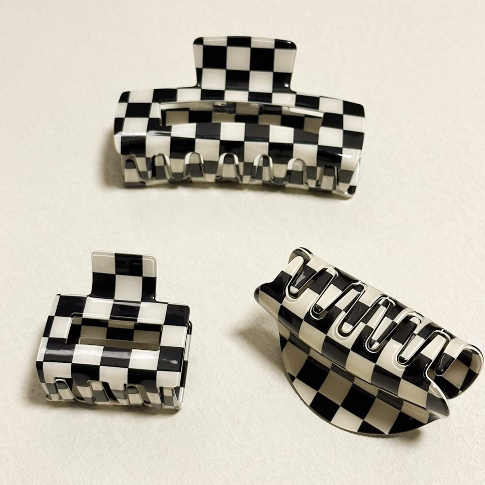 Vintage Checkered Y2K Hair Barrettes - Aesthetic 3-Piece Claw Clips for Women & Girls