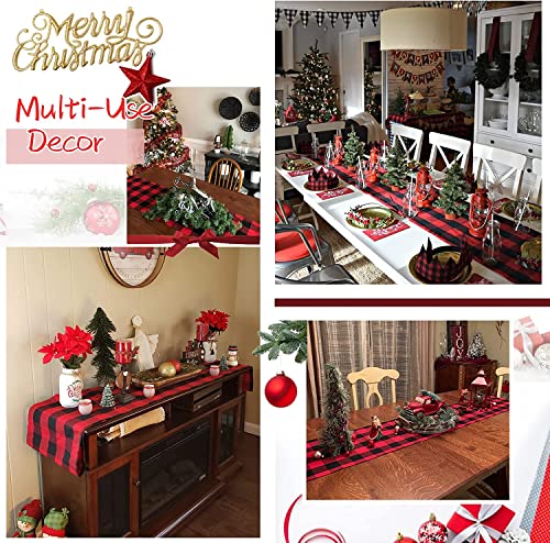 Black Red Plaid Table Runner 13x108 Inch 4-Pack - Christmas Cotton Decor