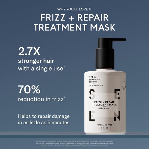 SEEN Frizz + Repair Treatment Mask - Fragrance-Free Formula for Stronger, Smoother Hair - Ideal for Sensitive Skin