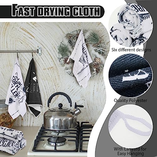 Exquisite Halloween Kitchen Towels Set - Ghost & Witch Design, 6 Pcs