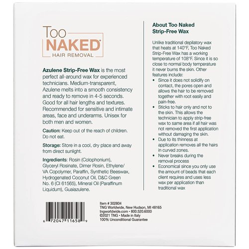 TOO NAKED HAIR REMOVAL Azulene Strip-Free Wax, Medium Transparency, Salon Wax, 28.8 oz
