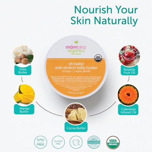 Mambino Organics Oh Baby! Belly Butter - Vegan Pregnancy Cream with Shea Butter | 2.5 fl oz
