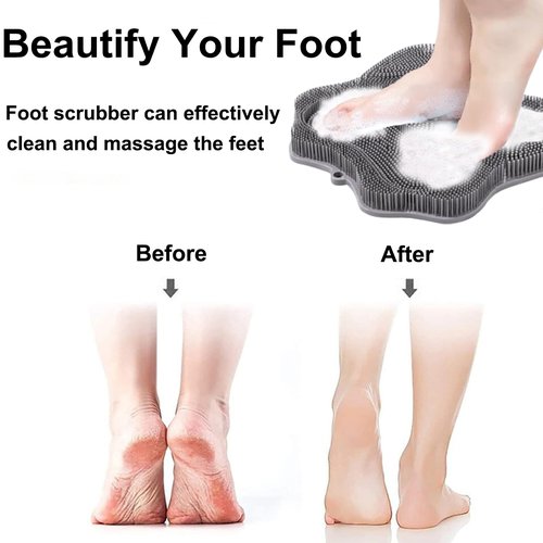 Easkite Shower Foot Scrubber, Shower Foot and Back Scrubber with Suction Cups, Shower Silicone Foot Washer for Exfoliating Massage（Grey）