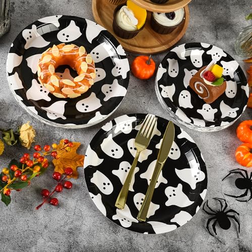 AimFun Halloween Ghost Paper Plates Set - 9 Inch & 7 Inch Disposable Party Tableware (Pack of 2)