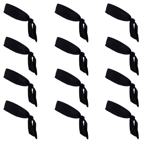 Kenz Laurenz 12 Tie Back Headbands Moisture Wicking Athletic Sports Head Band You Pick Colors (Black)