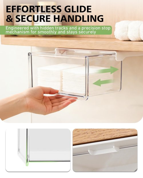 BALUCA Small Clear Stackable Storage Drawers – 33° Angled Acrylic Makeup Organizer for Vanity, Undersink & Kitchen Cabinets | Multi-Purpose Plastic Storage Bins & Drawer Organizer Bins (Small)
