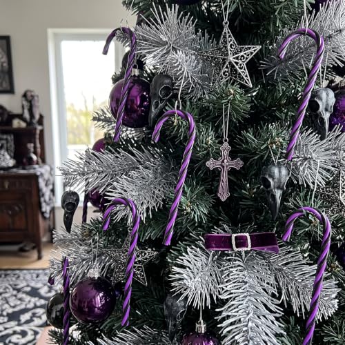 Halloween Candy Cane Ornaments Set - Black & Purple Plastic Decorations, 25 Pieces - Halloween 25