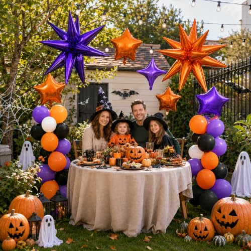Purple Orange Star Balloon Set - Halloween & Party Decor, 14 pcs