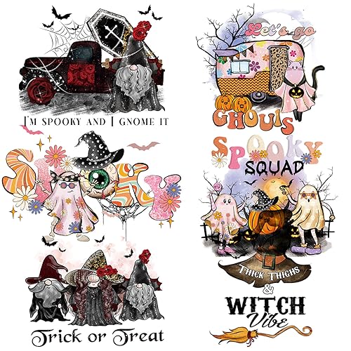 Halloween Iron-On Patches Heat Transfer Stickers – Ghost Pumpkin Trick or Treat Cute Fabric Appliques - 6 Sheets