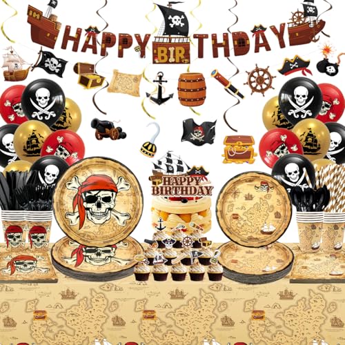 Pirate Party Decorations Set for Kids Birthday - Plates, Cups, Banner, Balloons & More