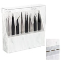 LXIANGN 8 Holes Dust-proof Eyelash Tweezers Holder Case Acrylic Marble Tweezer Stand Display Organizer with Cover for Lash Extensions (white)