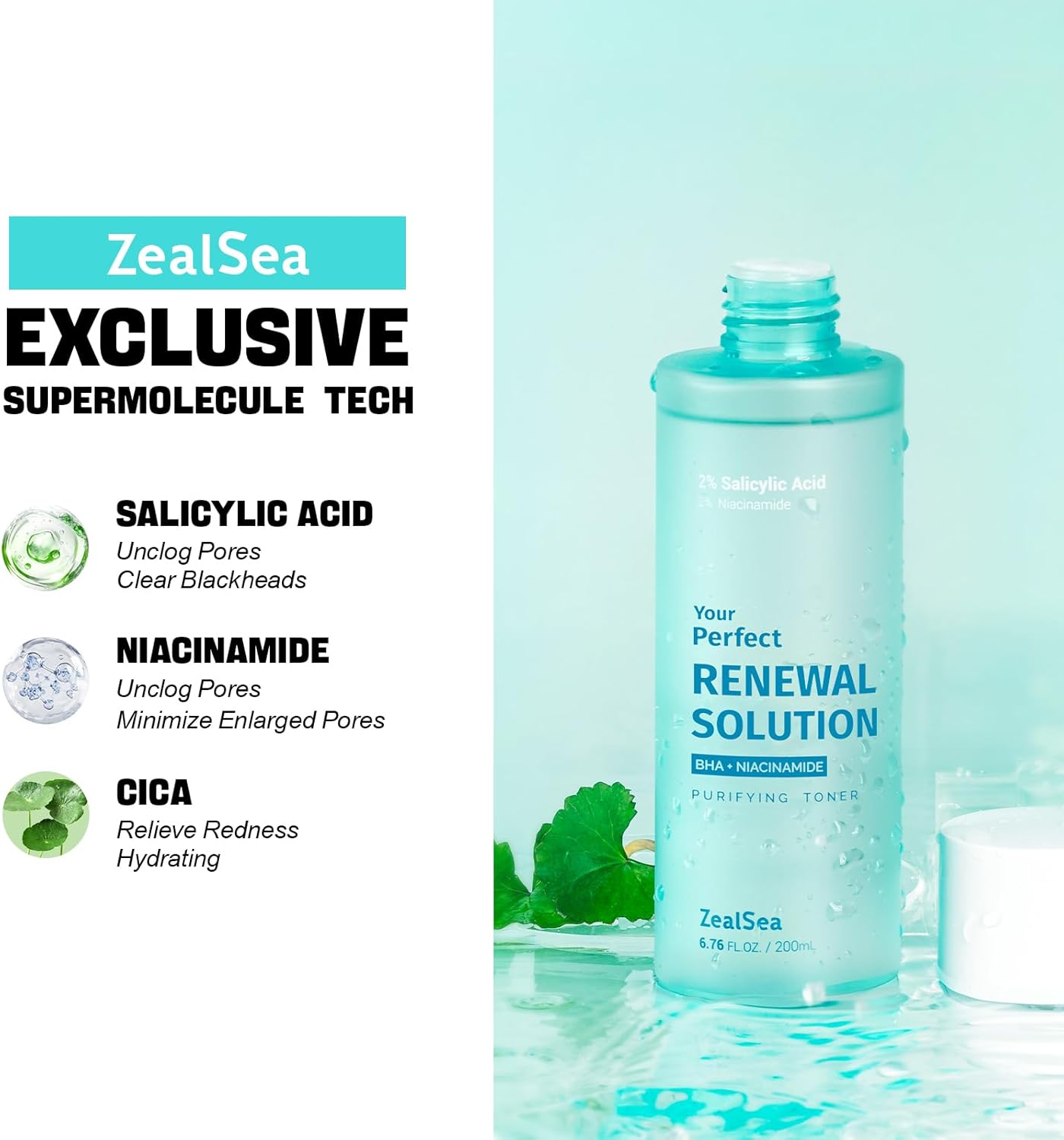 ZealSea Salicylic Acid Toner - Blackhead Remover & Pore Minimizer | Gentle Alcohol-Free BHA (6.76 oz)