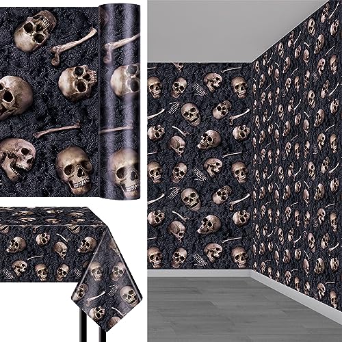 Halloween Skeleton Tablecloth 100 ft x 54 in Plastic Backdrop for Parties