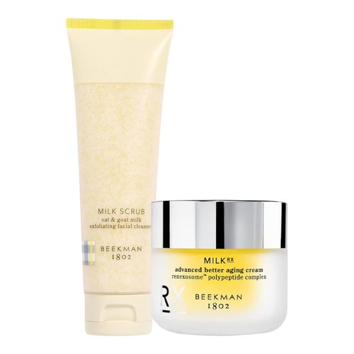 Beekman 1802 Milk Scrub - Oat & Goat Milk Exfoliating Face Cleanser (3 fl oz) | Advanced Better Aging Cream (1.69 fl oz) - Sensitive Skin Friendly, Cruelty-Free