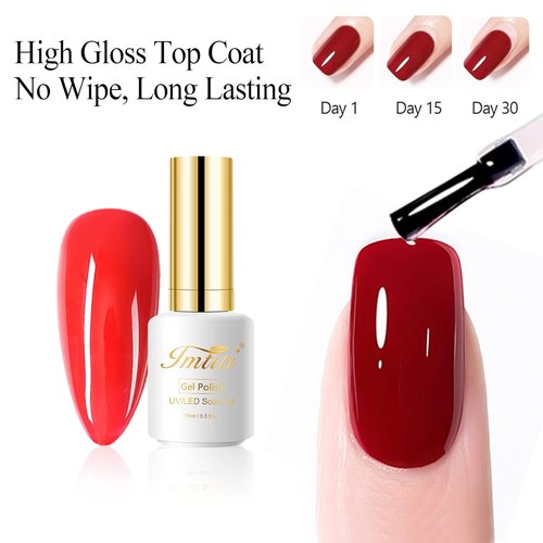 Imtiti No Wipe Gel Top Coat - High Shine, Long-Lasting & Chip-Resistant Clear Nail Polish (0.54 Fl. Oz)