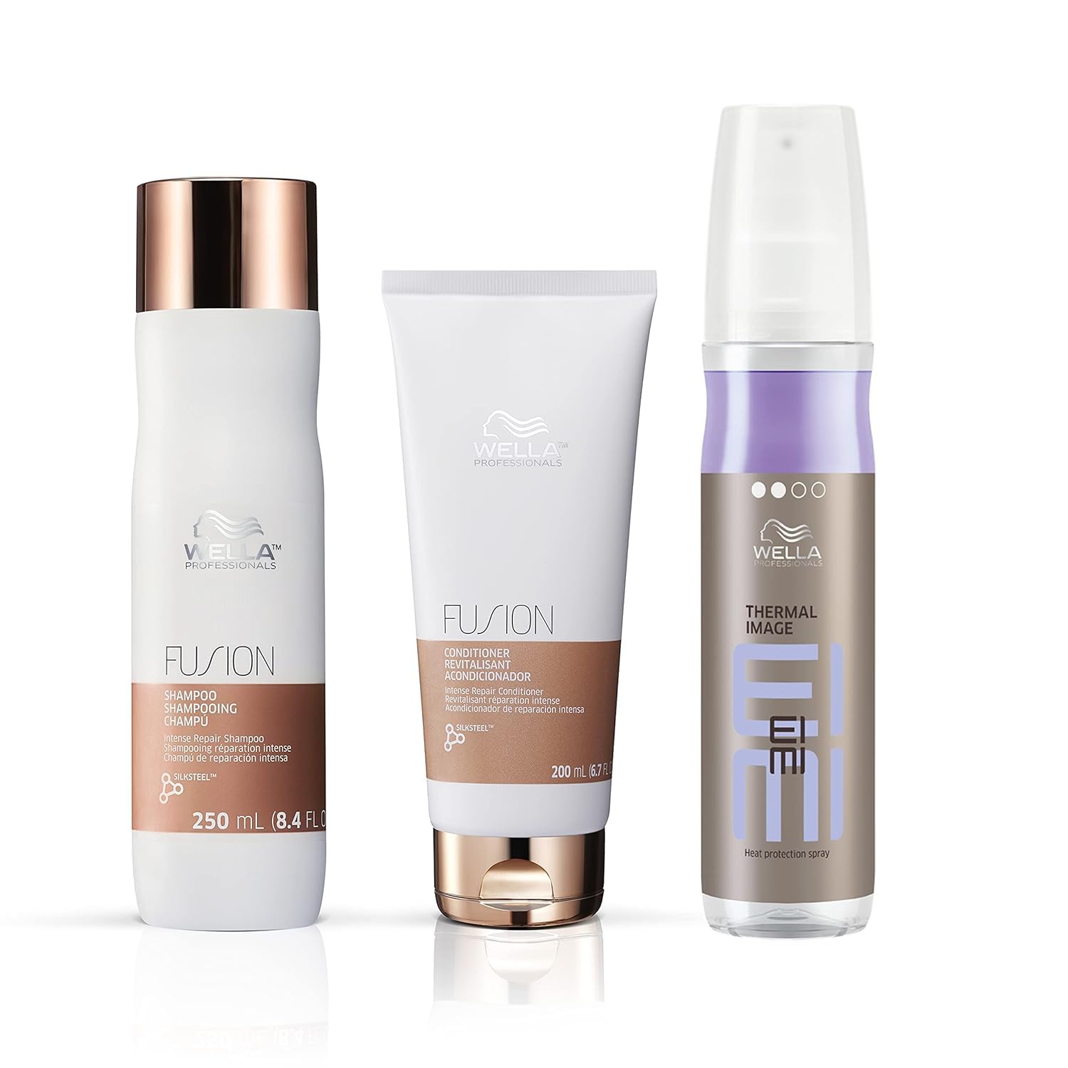 Wella Professionals Fusion Intense Repair Shampoo & Conditioner Set - Anti-Hair Breakage + EIMI Thermal Image Hairspray for Smoothness & Shine