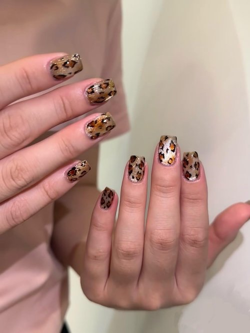 Handmade Press On Nails Leopard Cat Eye Short Square Fake Nails 10Pcs(M)
