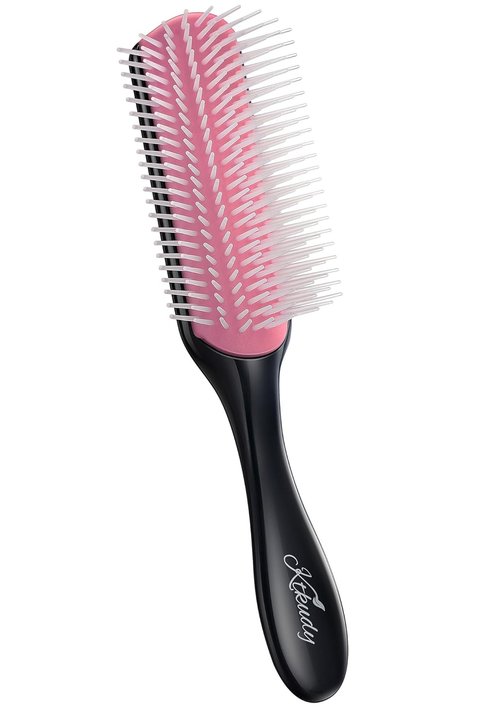 KTKUDY 9 Row Defining Brush - Detangling Blow-Drying Tool for Thick, Wavy & Coily Hair | Black & Pink