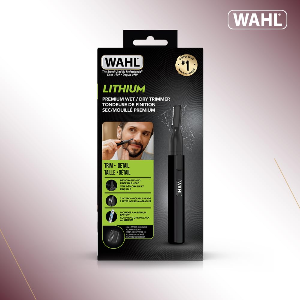 Wahl Canada Premium Lithium Ear, Nose & Brow Trimmer, Power and Precision for Men's Grooming, Wet/Dry Black Pen Trimmer, Model 5536
