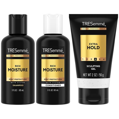 TRESemmé Travel Hair Care Set - Rich Moisture Shampoo, Conditioner & Alcohol-Free Gel | 3-Piece Set